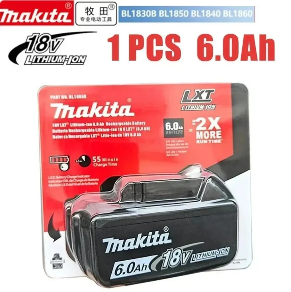 Batterie 18V 6.0Ah pour Makita BL1860B BL1850 Li-Ion avec Indicateur LED