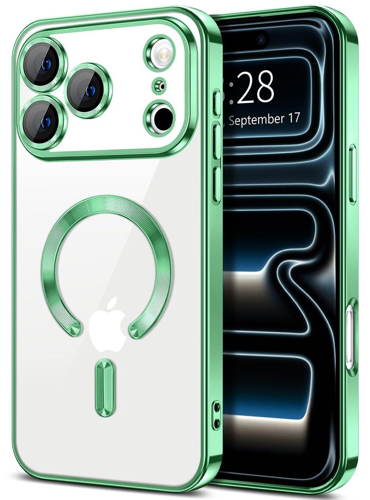 Weiche Klar Hülle für iPhone 17 Pro, Kameraschutz, Kompatibel mit MagSafe, Elektroplattiert TPU Handyhülle hellgrün