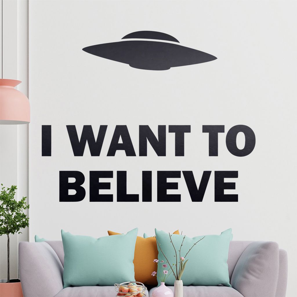 KIWISTAR I want to belive - Aliens Außerirdische Flugscheiben Angriff Wandtattoo in 6 Größen - Wandaufkleber Wall Sticker - Dekoration, Küche, ...