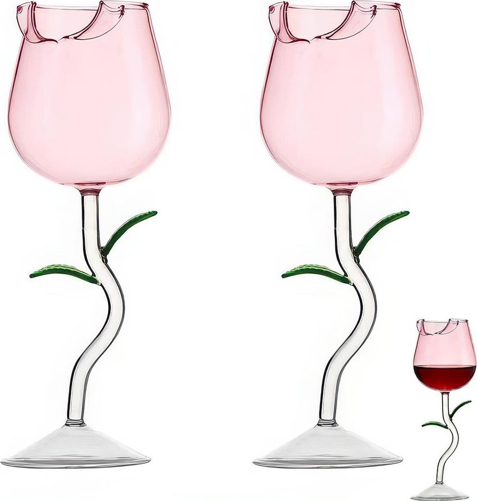 Rosé Weingläser 2er Set, Hochborosilikatglas, kreative Champagner- & Rotweingläser, hochstielig, bruchsicher, ideal für Party, Hochzeit & Gebur...