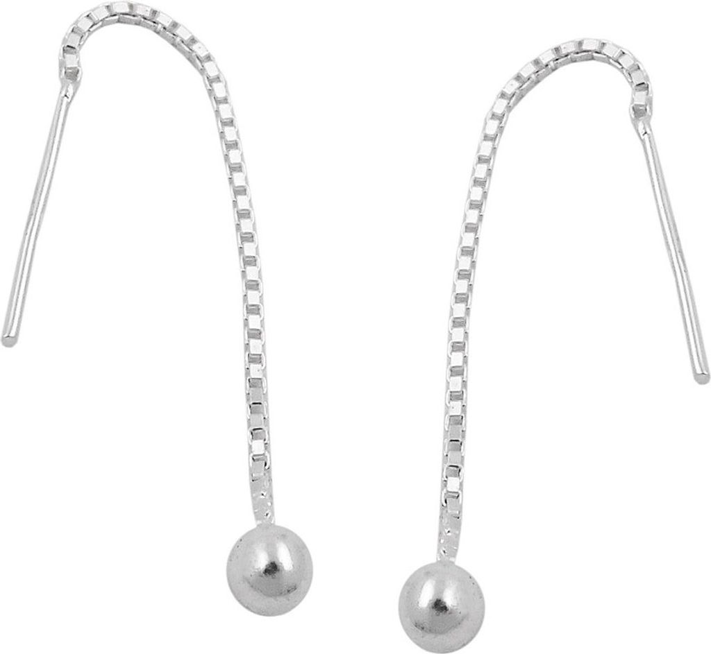 Durchzieher Ohrhänger Ohrringe 1mm Kette mit Kugel 925 Silber Ohrschmuck Damen