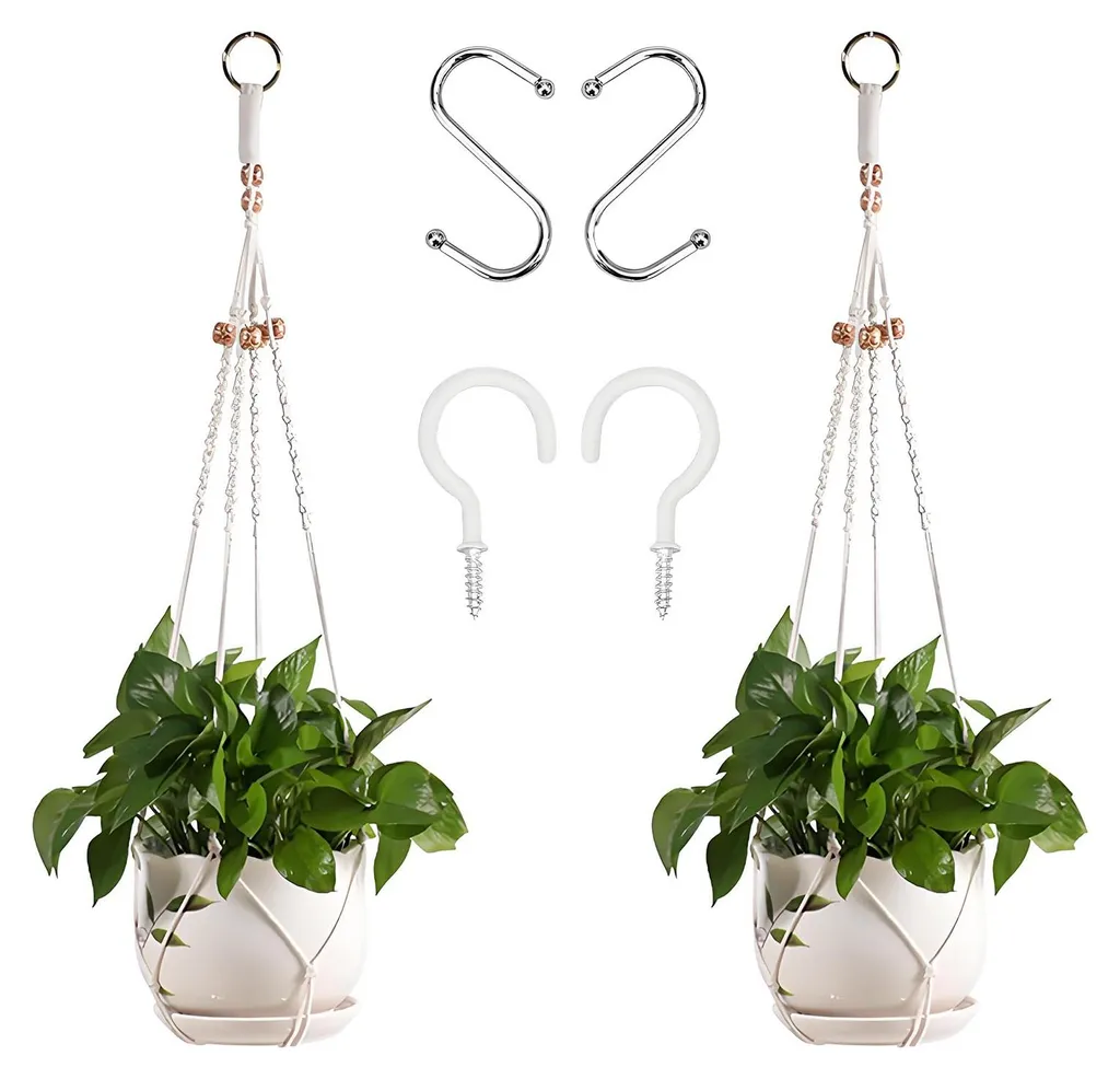Lot Macramé Plante 80cm Blanc : Protégez vos Plantes et Gagnez du Place
