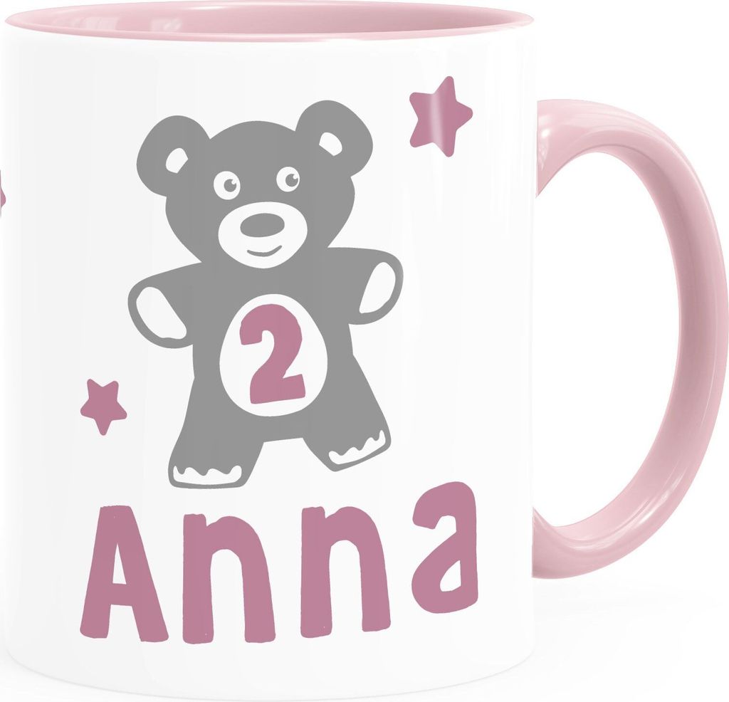 Kindertasse Teddybär 1-2 Geburtstag Baby personalisierte Namenstasse für Kinder Jungen Mädchen SpecialMe Mädchen 2 Jahre inner-rosa Keramik-Tasse