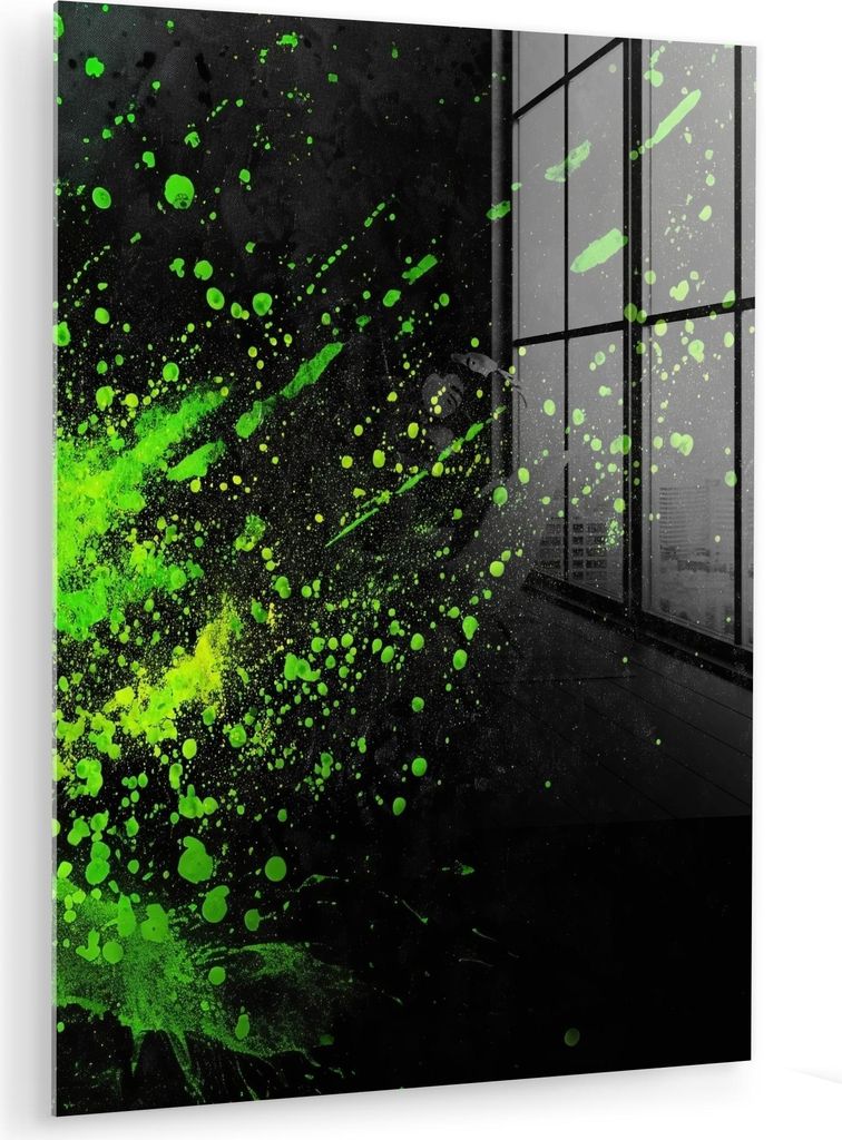 MuchoWow Glasbilder - Bilder auf Wandbild - Foto auf Glas Spiele - Splash - Grün - Chaotisch - Grün 30x40 cm Wanddekoration aus Glas - Acrylglasb...