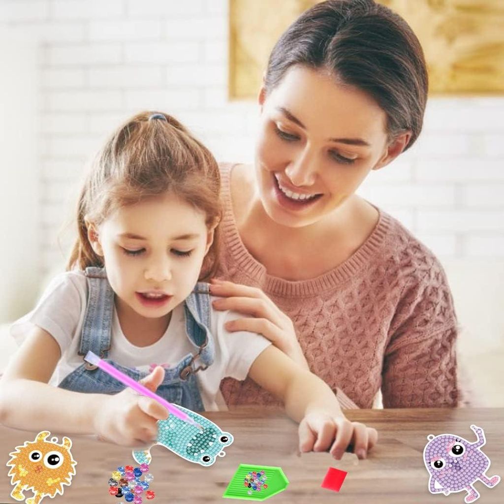 chengxun Einhorn Diamantkunst für Kinder, 8 Stück Mädchen Edelstein Kunst Schlüsselanhänger Kunsthandwerk Diamant Malen nach Zahlen Set für K...