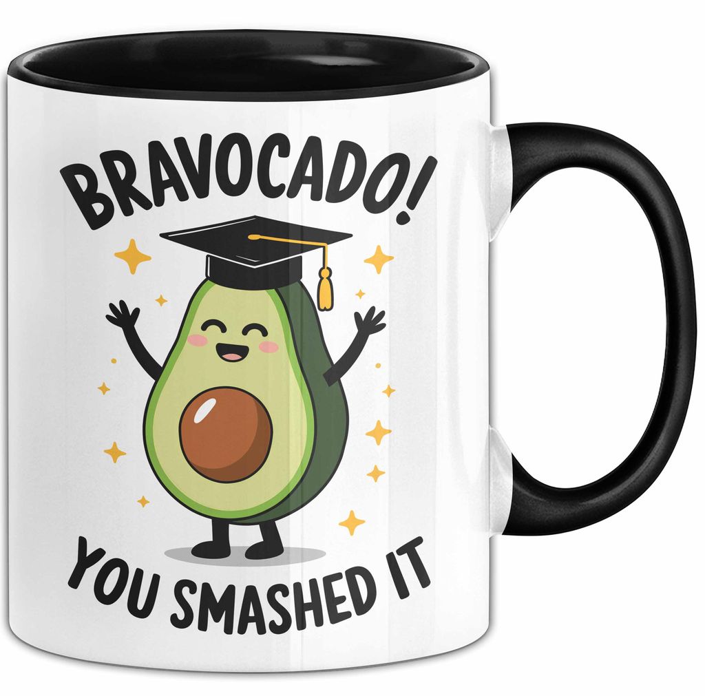 Schüler Abschluss Avocados Tasse Geschenk Lustige Geschenkidee Spruch Bravocado (Schwarz)