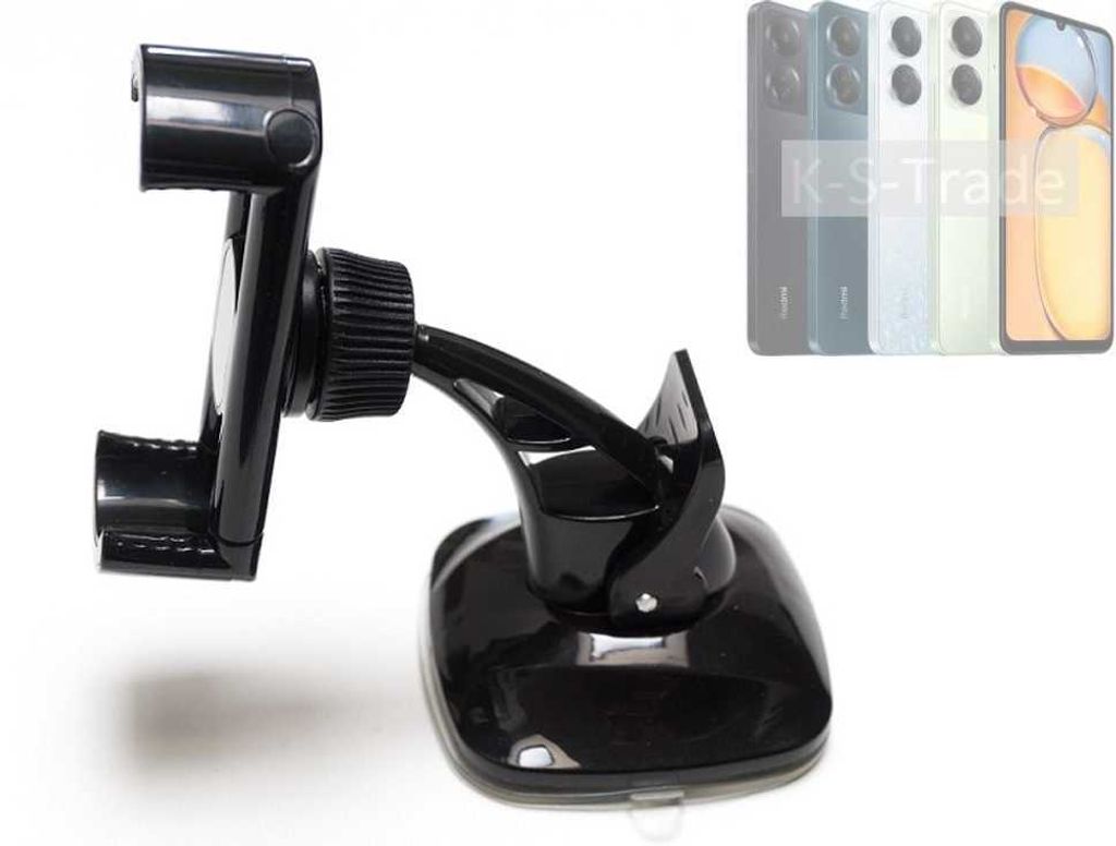 K-S-Trade kompakte Handy-Halterung Windschutzscheibe kompatibel mit Xiaomi Redmi 13C Armaturenbrett schwarz Autohalterung KFZ Halter