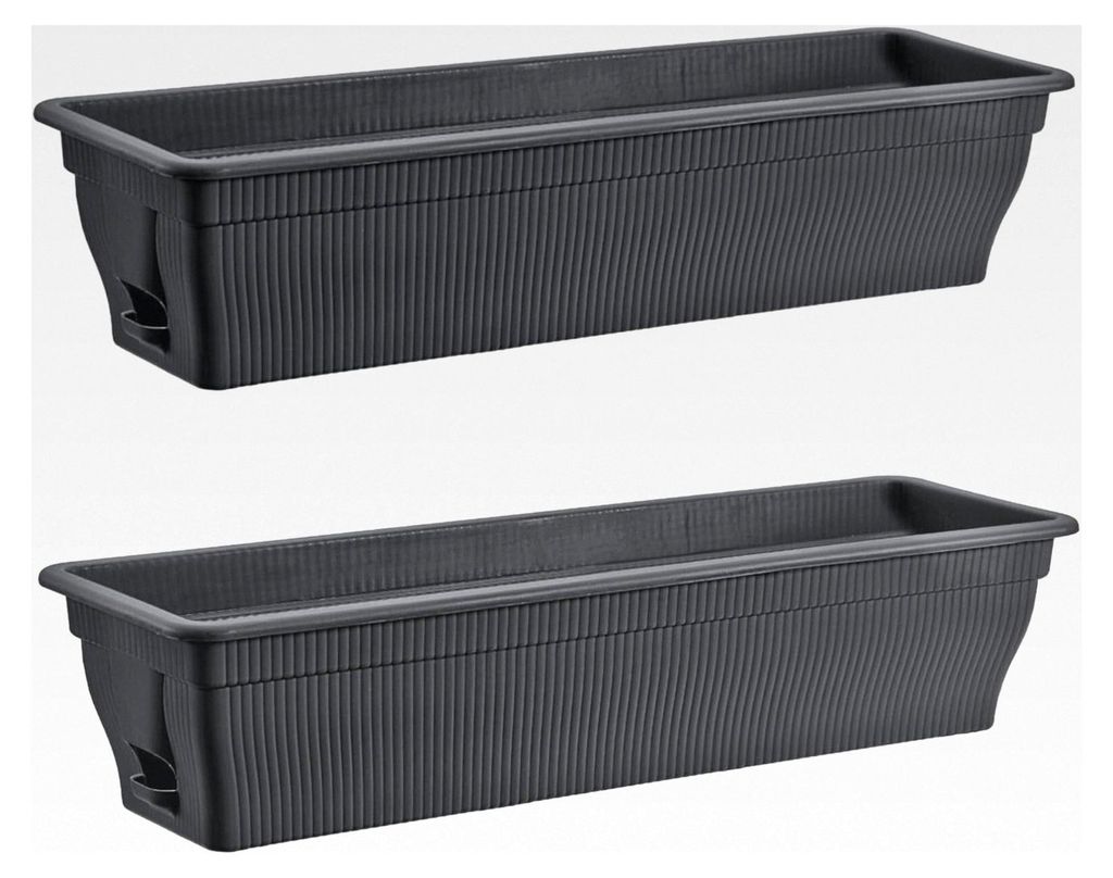 2er Set Blumenkästen 80 cm mit Wasserspeicher in Anthrazit, 18 l - wetterfeste Pflanzkästen für Garten und Balkon, grau
