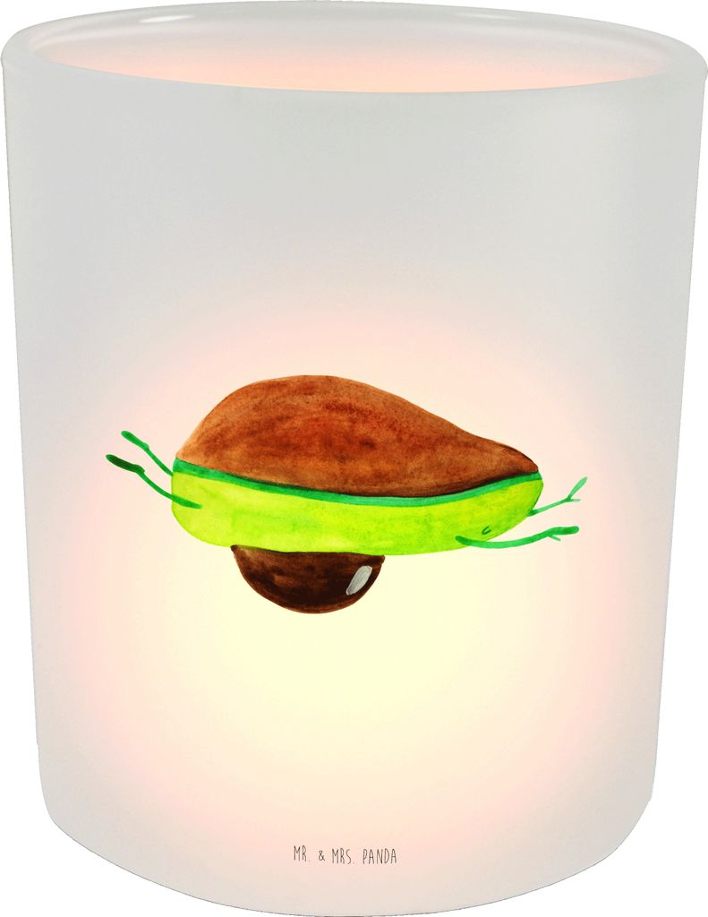 Mr. & Mrs. Panda Teelichthalter Avocado Yoga - Transparent - Geschenk, Bauch, Glas Windlicht, Haha, Outdoor, Sport, Kerzenhalter, aus, Hilfe, Humor