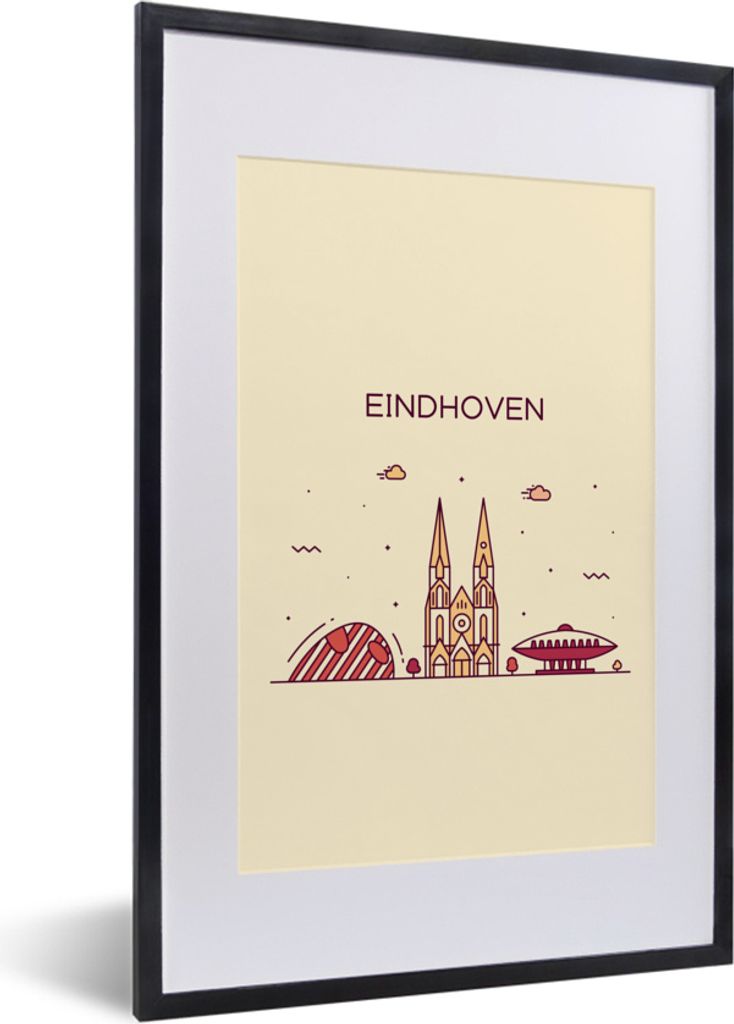 MuchoWow MuchoWow Gerahmtes Poster Niederlande - Skyline - Eindhoven 40x60 cm - Poster mit zchwarzem Bilderrahmen - Poster in Rahmen