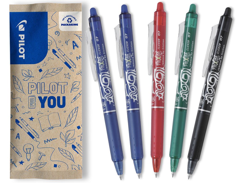 PILOT FriXion Clicker 0.7 Tintenroller - 5er Set, Farbe Schwarz, Blau, Rot, Grün