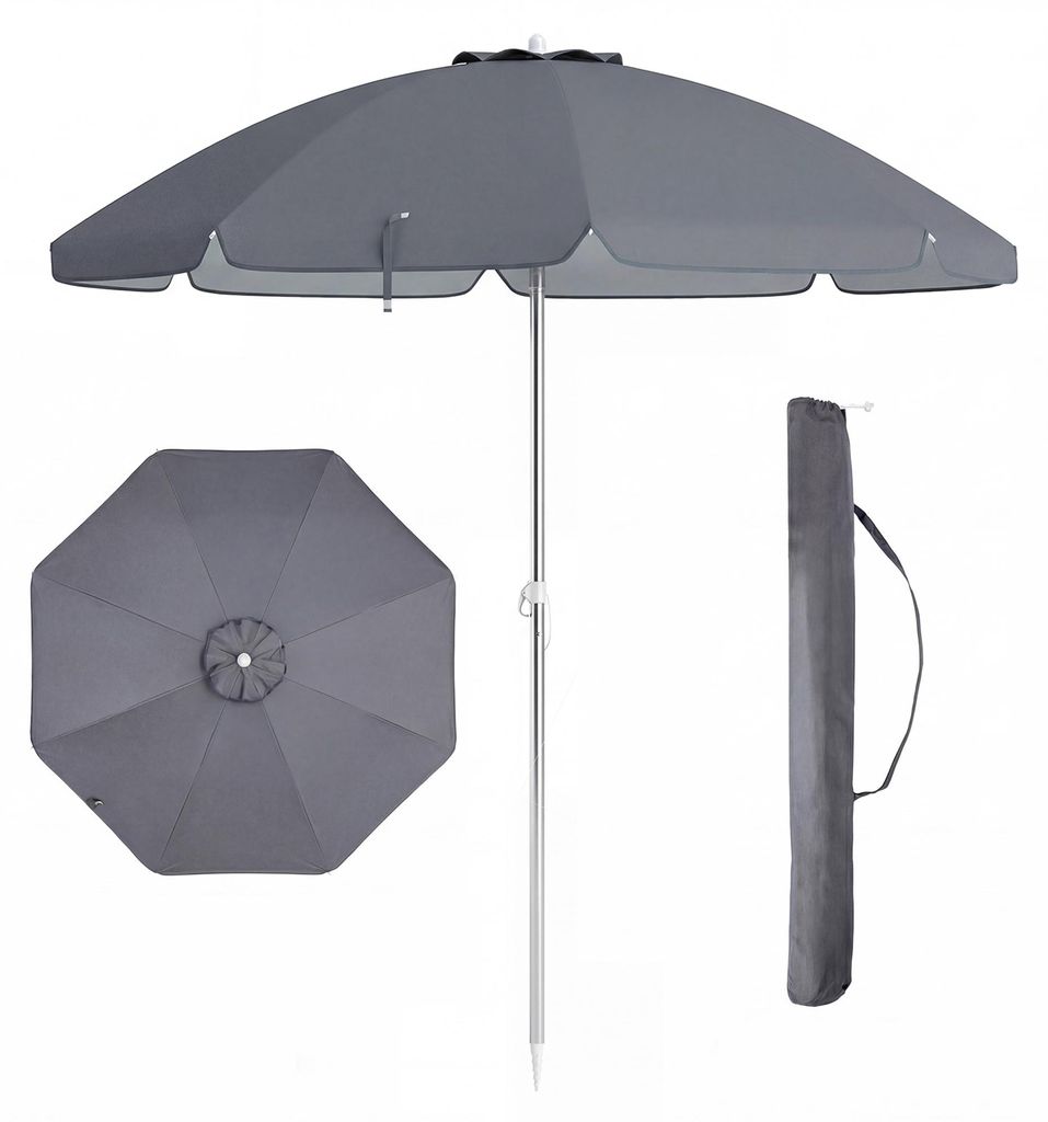 KOMFOTTEU Sonnenschirm Strand φ198cm, Gartenschirm Sonnenschutz UV50+, Beach umbrella knickbar & Leichtgewicht, Balkonschirm mit Tragetasche, Terr...