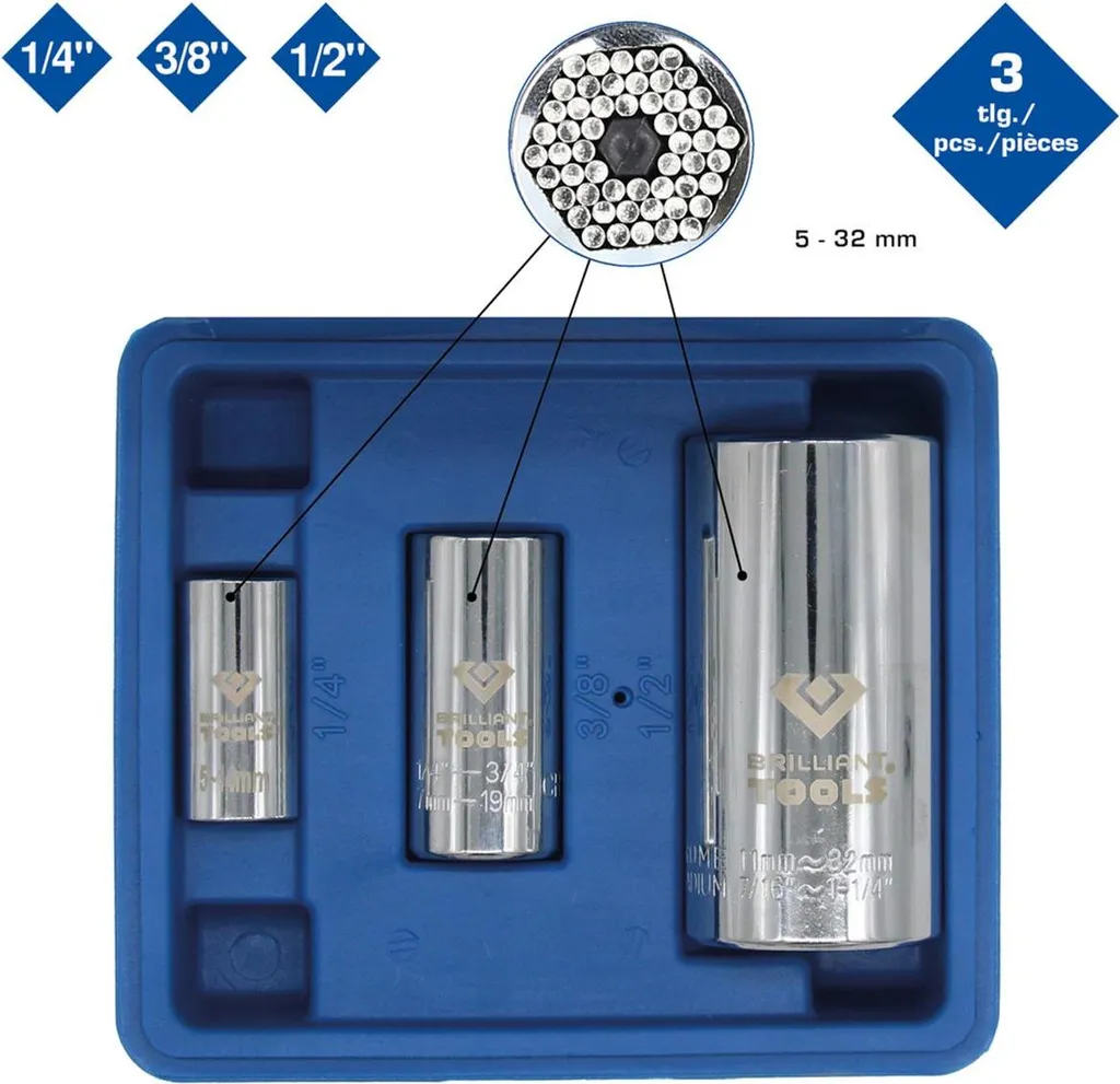 Coffret douilles universelles multi-empreintes 5-32mm Brilliant Tools
