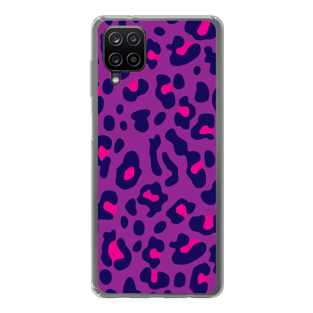 MuchoWow Handyhülle Schutzhülle Hülle für Samsung Galaxy A12 Pantherdruck - Lila - Rosa Silikon Softcase Handy Hülle - Bild