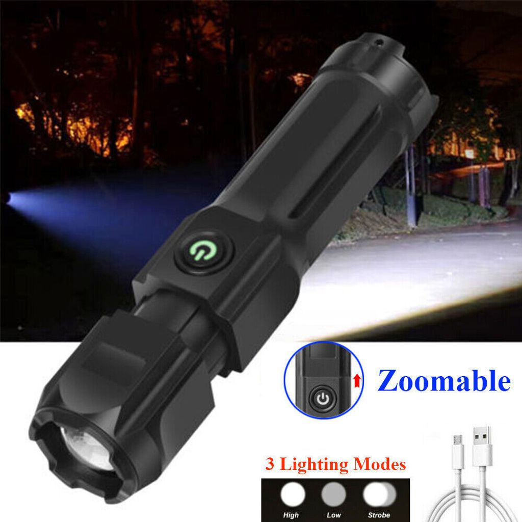 2x Extrem Hell Taschenlampe USB Aufladbar Taktische Taschenlampen 3 Lichtmodi