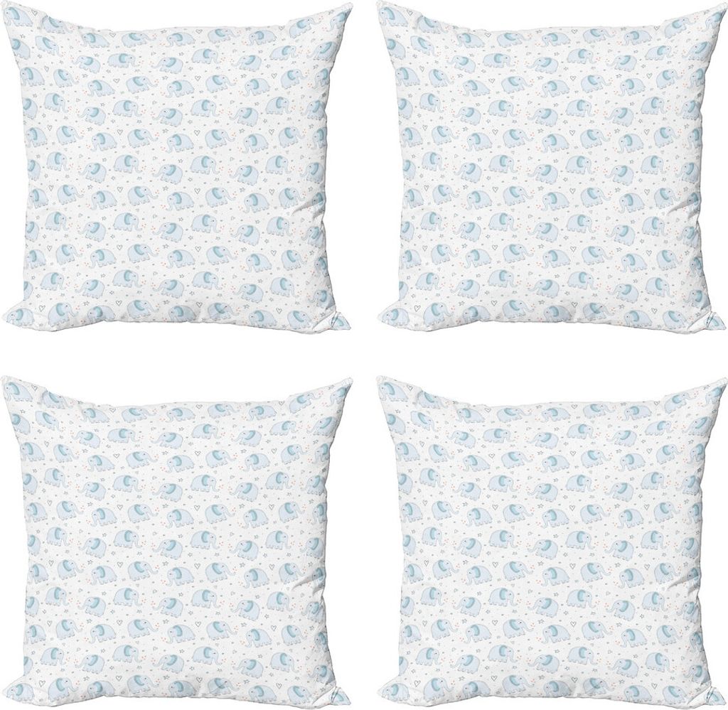 ABAKUHAUS Elefant Kissenbezug Set (4 Stück), Tiere Herz-Stern, Moderner Doppelseitiger Digitaldruck, 40 cm x 40 cm, Baby Blue Cinnamon Weiß