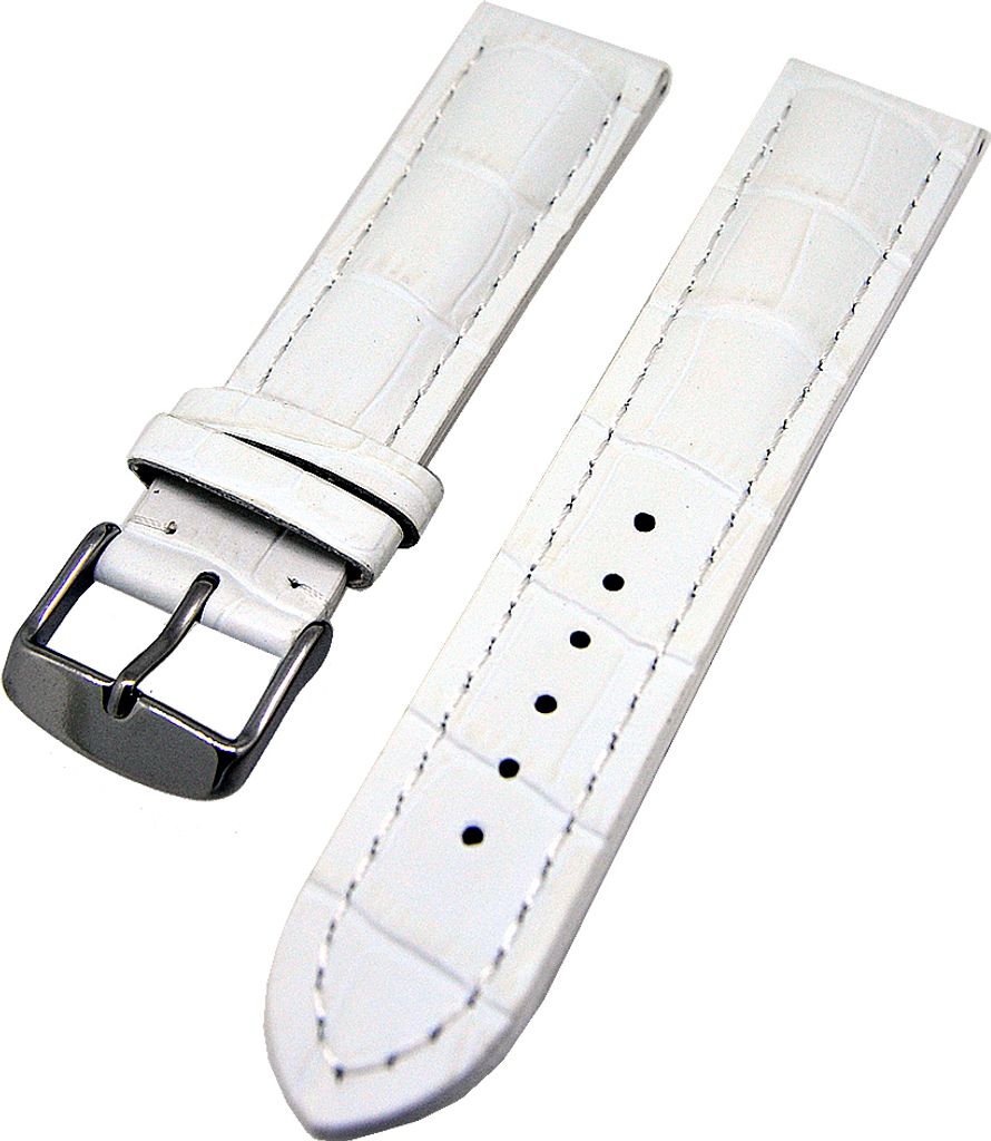 Uhrenarmband Kalblederband Aligator-Optik XS dick gepolstert Weiß 18mm