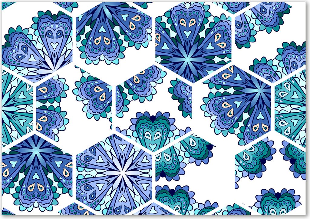 Tulup Glas-Bild - 100 x 70 - Wandbild aus Glas - Wandkunst - Wandbild hinter gehärtetem Sicherheitsglas - Sonstige - Mandala Elemente - Blau