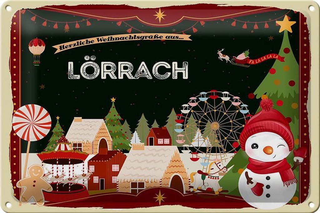 Blechschild Weihnachten Grüße aus LÖRRACH 30x20cm
