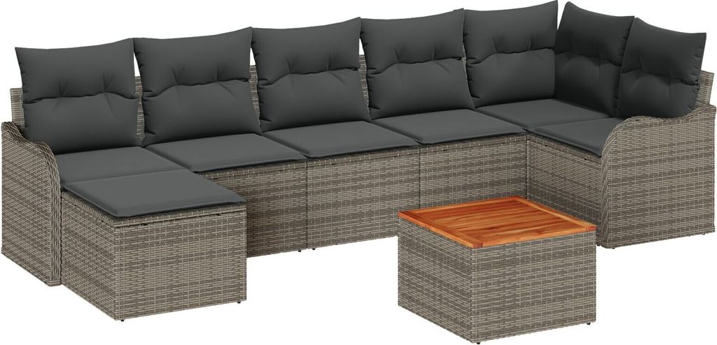 Möbel 8-teiliges Garten Sofa Set mit Kissen Grau Poly Rattan Akazie, 2-Sitzer Garten Sofa mit Stauraum & Kissen Grau Poly Rattan - Gartensofas 335...
