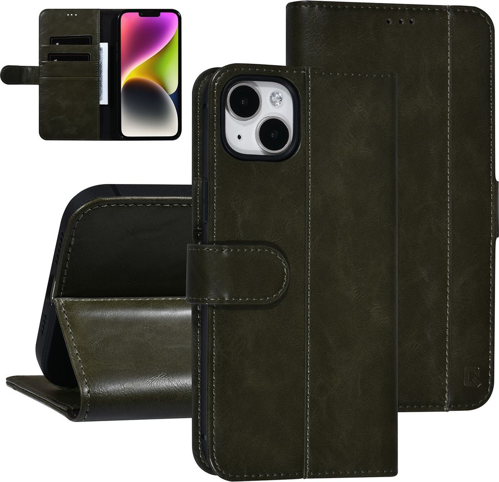 UNIQ Accessory iPhone 14 & 15 Plus Dark Green Booktype Card holder for 3 cards - Magnetic closure