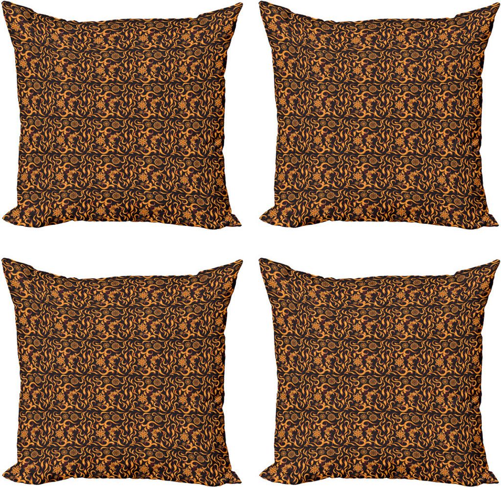 ABAKUHAUS Abstrakt Kissenbezug Set (4 Stück), Swirl Flammenmuster Feuer, Moderner Doppelseitiger Digitaldruck, 50 cm x 50 cm, schwarz Marigold