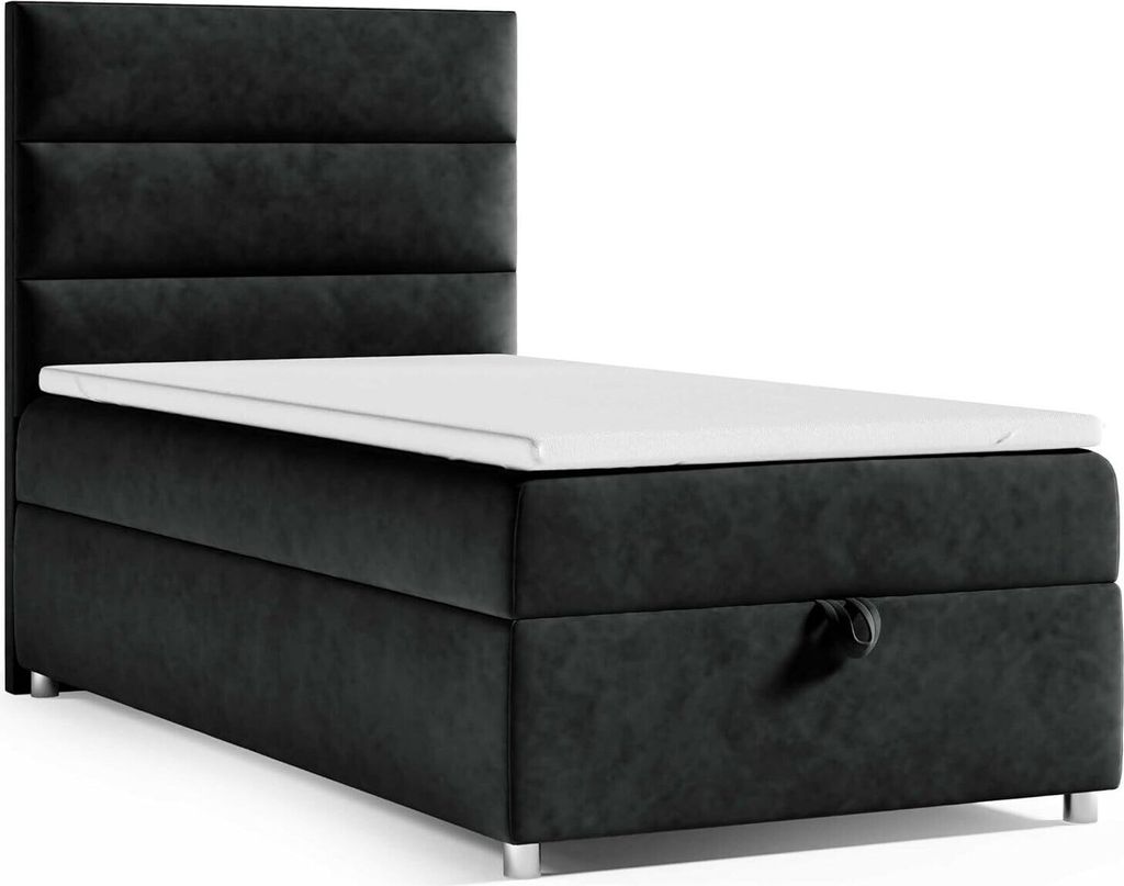 Boxspringbett mit Bettkasten Trinity K-4 SINGLE Bonellfederkern inkl. Topper, mit Lieferung 70x200-SCHWARZ