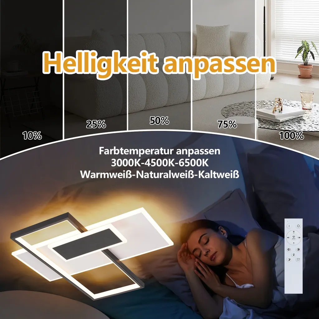 Plafonnier LED 58W à Intensité Variable avec Télécommande en Acrylique