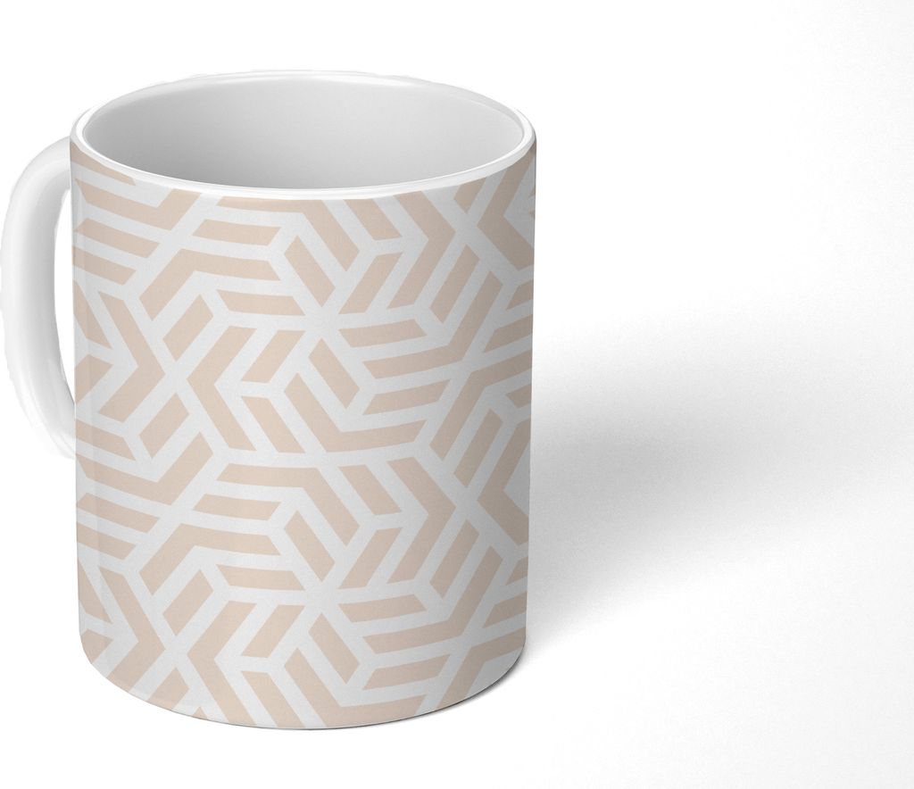 MuchoWow Tasse Kaffeetasse Kaffeebecher 350 ml Beige - Geometrie - Muster - Abstrakt Teetasse - Fototasse - Becher - Keramikbecher - Teebecher - ...