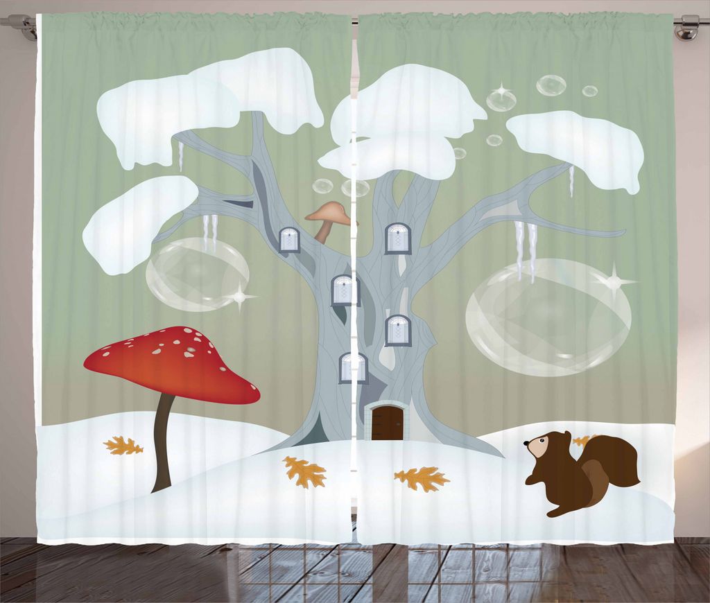 ABAKUHAUS Baum Rustikaler Gardine, Amanita Muscaria Mushroom, Schlafzimmer Kräuselband Vorhang mit Schlaufen und Haken, 280 x 225 cm, Mehrfarbig