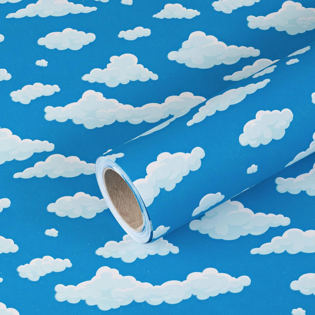 Geschenkpapier Wolken, Blau und Weiß, 0,70 x 10 m Produktbild 