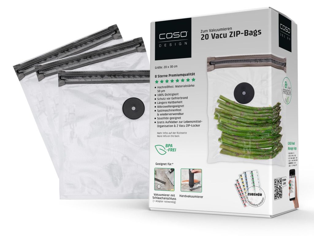 CASO Vacu ZIP-Bags 20x23 cm, 20 Beutel, SousVide geeignet, Produktbild 