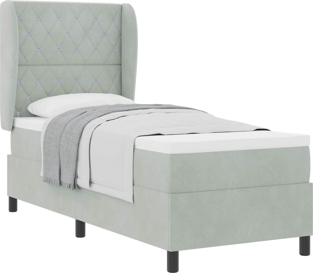 Boxspringbett mit Matratze Hellgrau 200 x 80 cm Samt