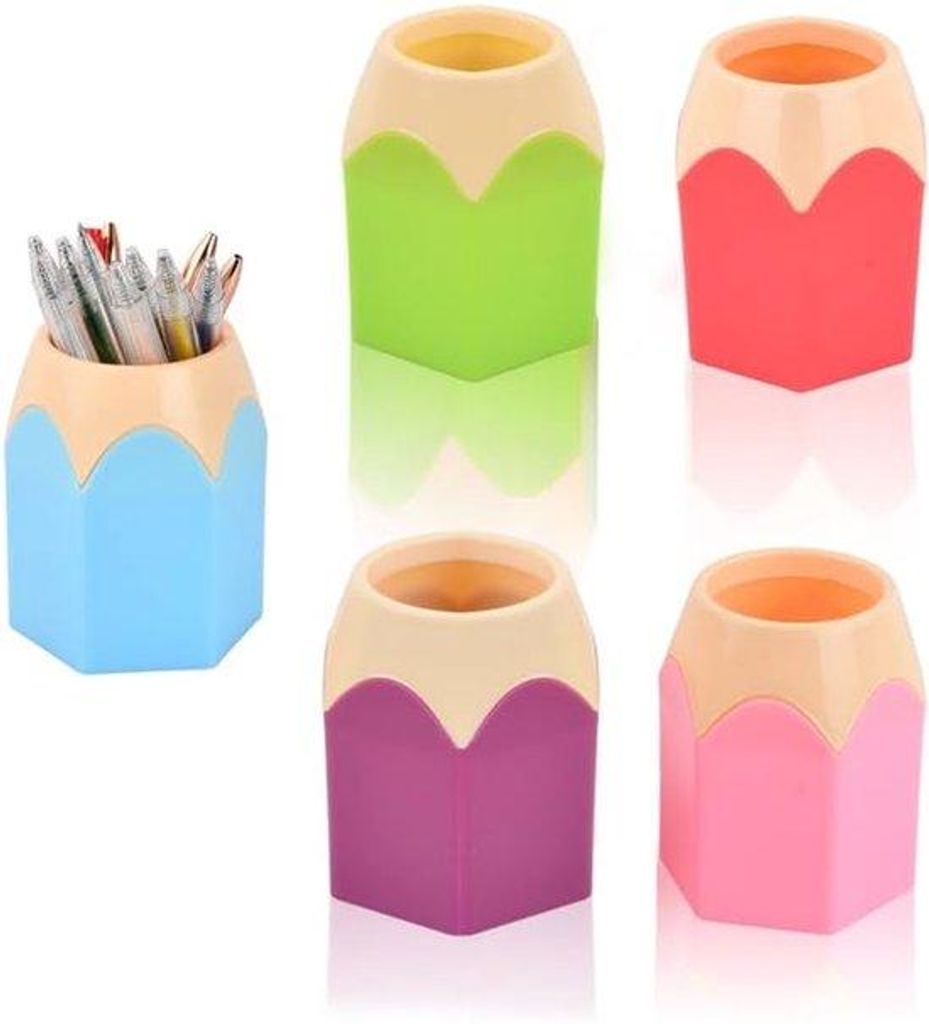 Plastik-Penhalter - 5 Stücke - Kreativer Büropenhalter - Büropenhalter mit Bürsten - Büroorganisation für Büroartikel