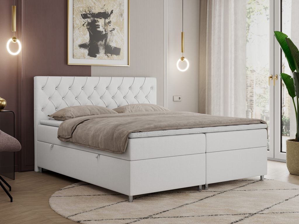 Boxspringbett 200x200 mit Bettkasten, Boxspringbett 200x200 mit Matratze, Doppelbett mit Matratze und Topper - Polsterbett mit Kopfteil - ROMA - 20...