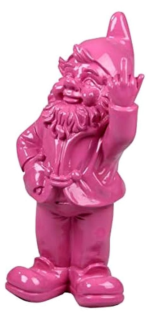 STONE-LITE Figur – Gartenzwerg mit dem Finger – 20 cm – Fuchsia – witziges Geschenk