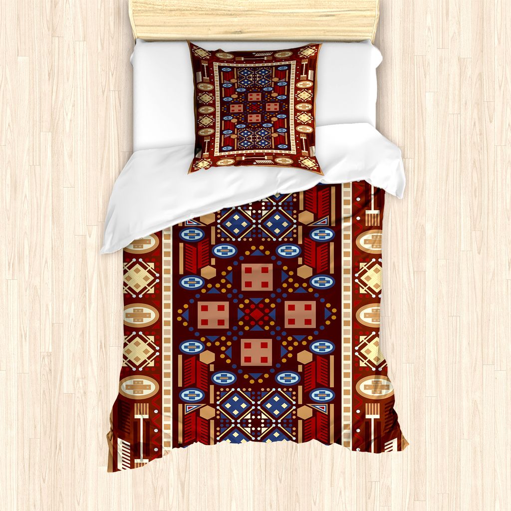 ABAKUHAUS afghanisch Bettbezug Set für Einzelbetten, Oriental Rhombus Entwurf, Milbensicher Allergiker geeignet mit Kissenbezug, 135 cm x 200 cm -...