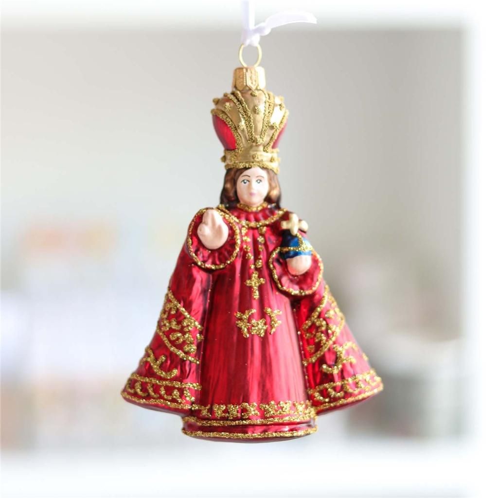 Dekofigur Christkind, 13 cm hoch, Rot, mit goldenem Apfel und feinem Glitter