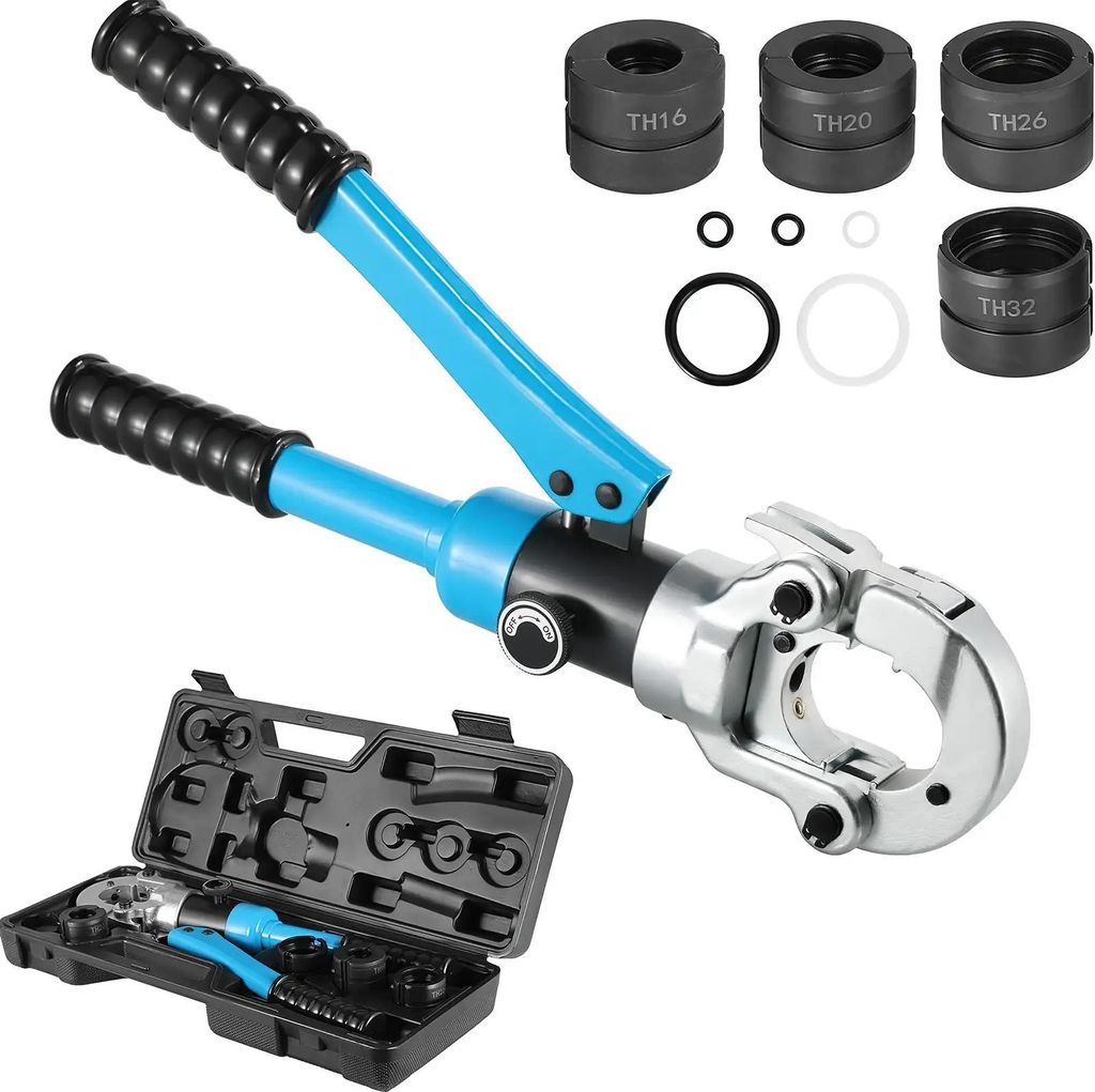 Hydraulische Rohrpresszange - TH16-32 - Für PEX/PB und Alu-Verbundrohr - Sanitär Crimpwerkzeug - Manuelle Hydraulik - Naturfarbe