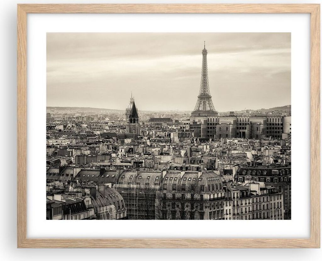 Gerahmtes Poster - Rahmen in heller Eiche - Paris Stadt Zuhause - 50x40 cm - Wand Bild - Wanddeko - Wandbilder - Wandposter - Bilderrahmen - Bilder...