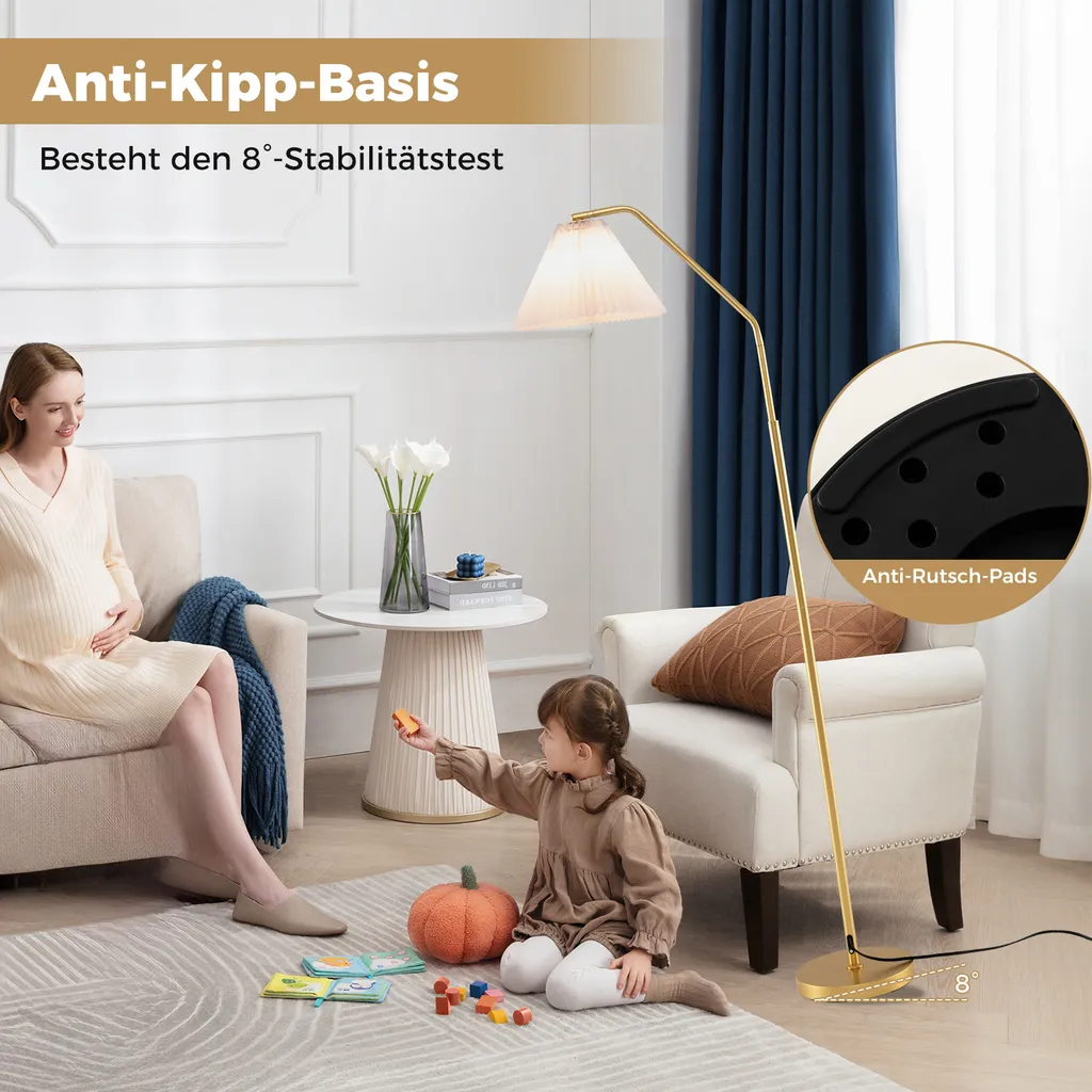 Lampe de Lecture sur Pied Dorée - Lampadaire à Arc Design avec E27 - 7