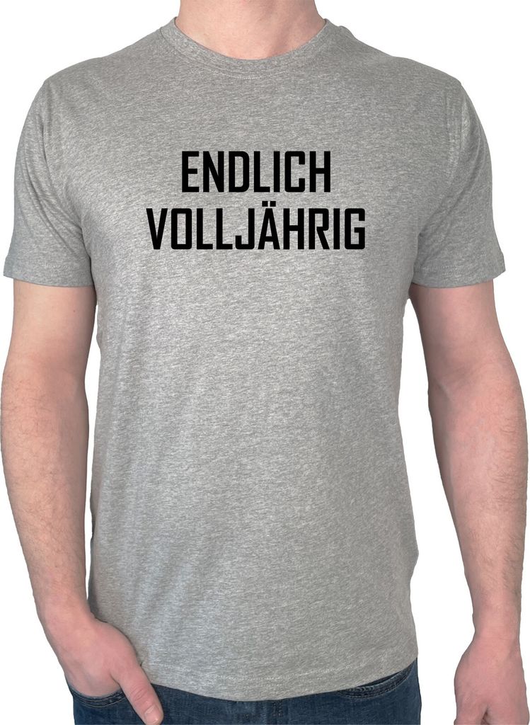 Huuraa Herren T-Shirt Endlich Volljährig Schriftzug 3XL Sport Grey Bio Baumwolle Fairtrade Herrenshirt Geschenkidee