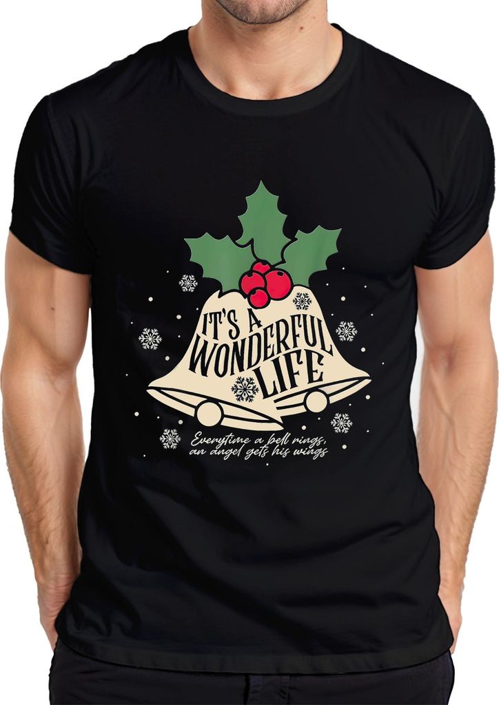 It's a Wonderful Life Christmas bells holly snowflake vintage Herren T-Shirt, Schwarz, XXL