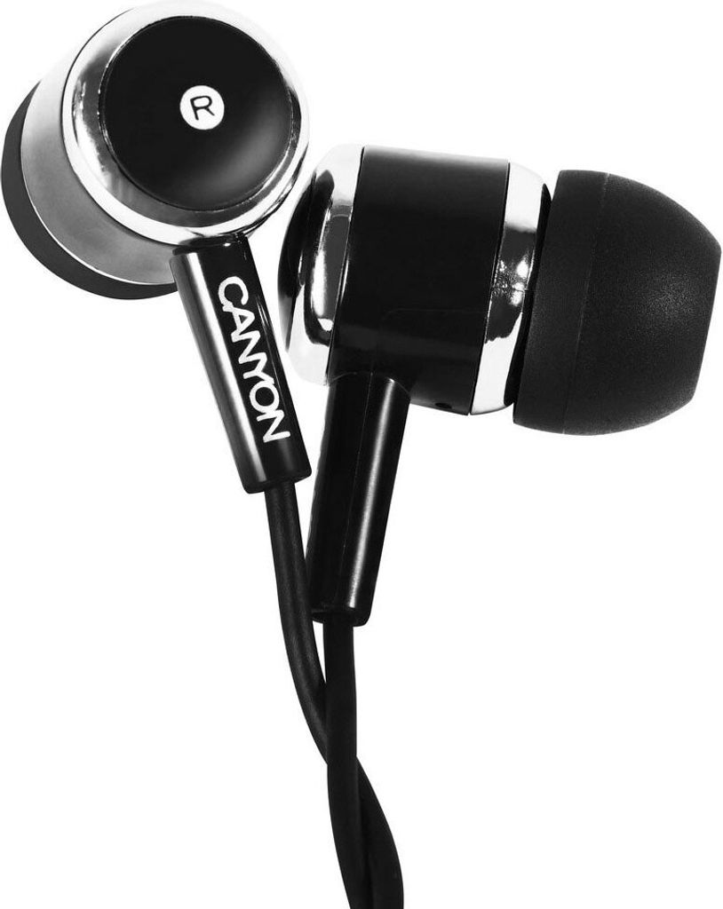 CANYON - In-Ear Stereo Headset mit Mikrofon, Farbe Schwarz, Inklusive: 3 Gren Silikon-Ohrstpsel, Kompatibelmit jedem Gert, cne-cepm01b