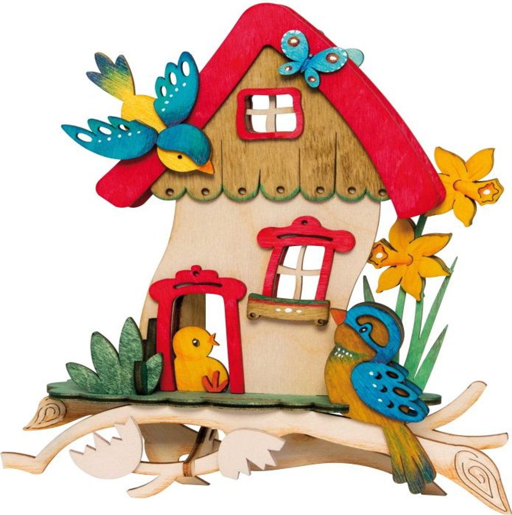 Drechslerei Kuhnert - Bastelset - Vogelhaus - Maße ca. 17 x 5 x 20 cm - schicke Hängedekoration aus Holz - für Fenster, Schrank und Tür