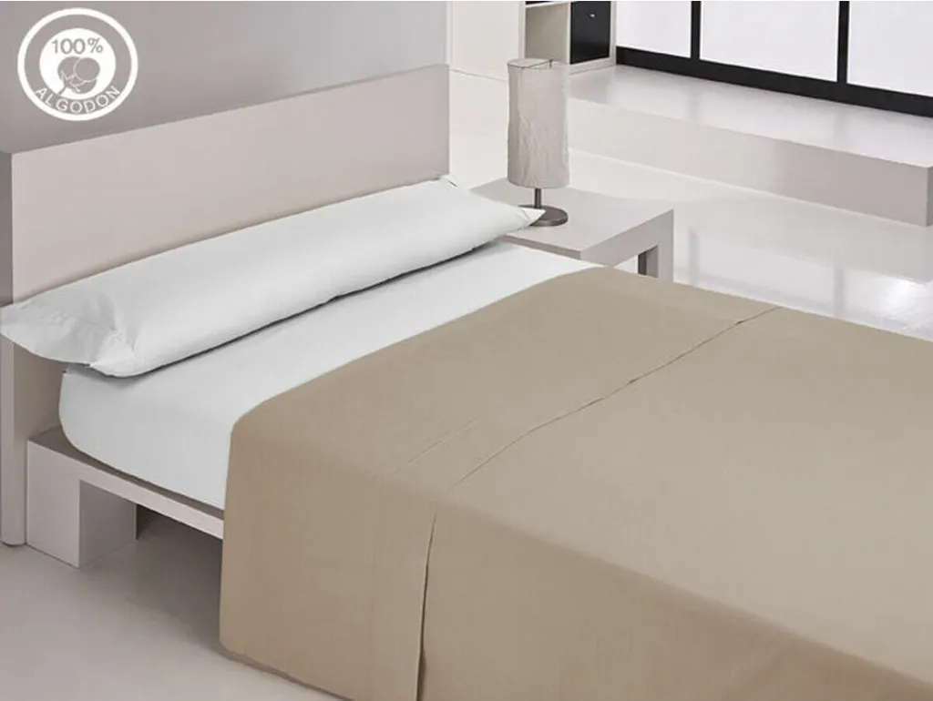 Drap plat et housse de couette en coton uni pour grand lit 150 ou 160