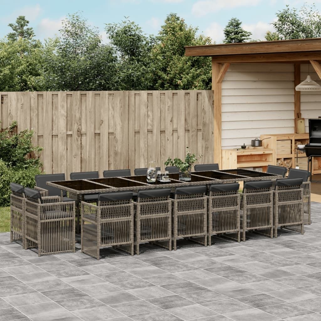 Design New Gartenmöbel Set Balkonmöbel-Set 17-tlg. Garten-Essgruppe mit Kissen Grau Poly Rattan - Gartenmöbelgarnituren Möbel2025 CHY7610945 7p...