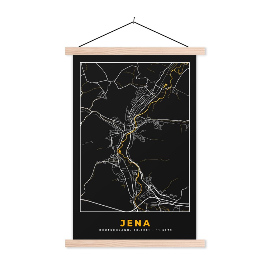 MuchoWow Textilposter Gold - Deutschland - Karte - Jena 120x180 cm mit holzfarbenen Rahmen - Textil-Plakat