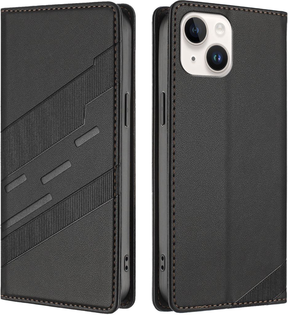 Hülle für iPhone 13 Mini, Kunstleder Brieftaschen Handyhülle mit Kartenfach und Standfunktion Schwarz