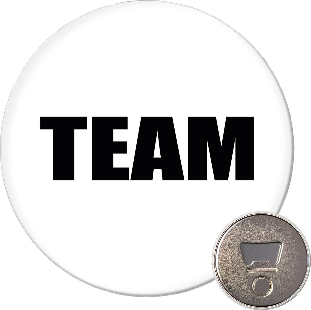 Huuraa Magnet Team Schriftzug 59mm Kühlschrankmagnet rund Flaschenöffner Geschenkidee